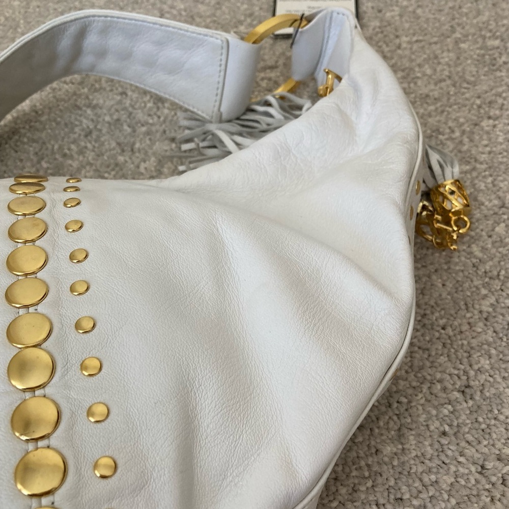 NWT ✨ Y2K Junior Drake White Leather Gold Studded Hobo Handbag Purse Bag - Picture 9 of 15